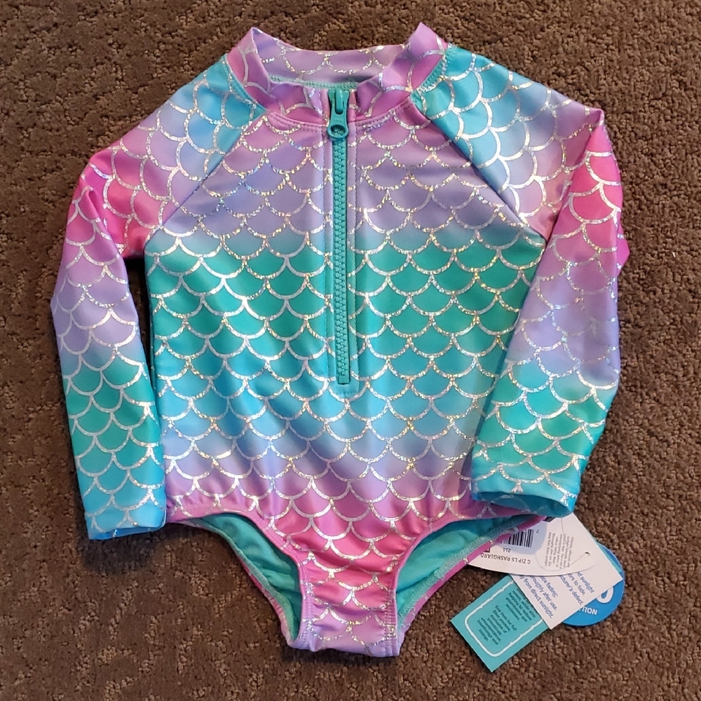 Baby Girls Wave Zone Mermaid Scales Rashguard Swimsuit Size 12 24 months NWT